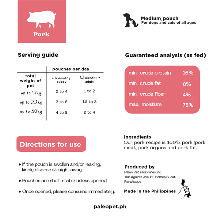 paleo pet medium pouch pork ingredients