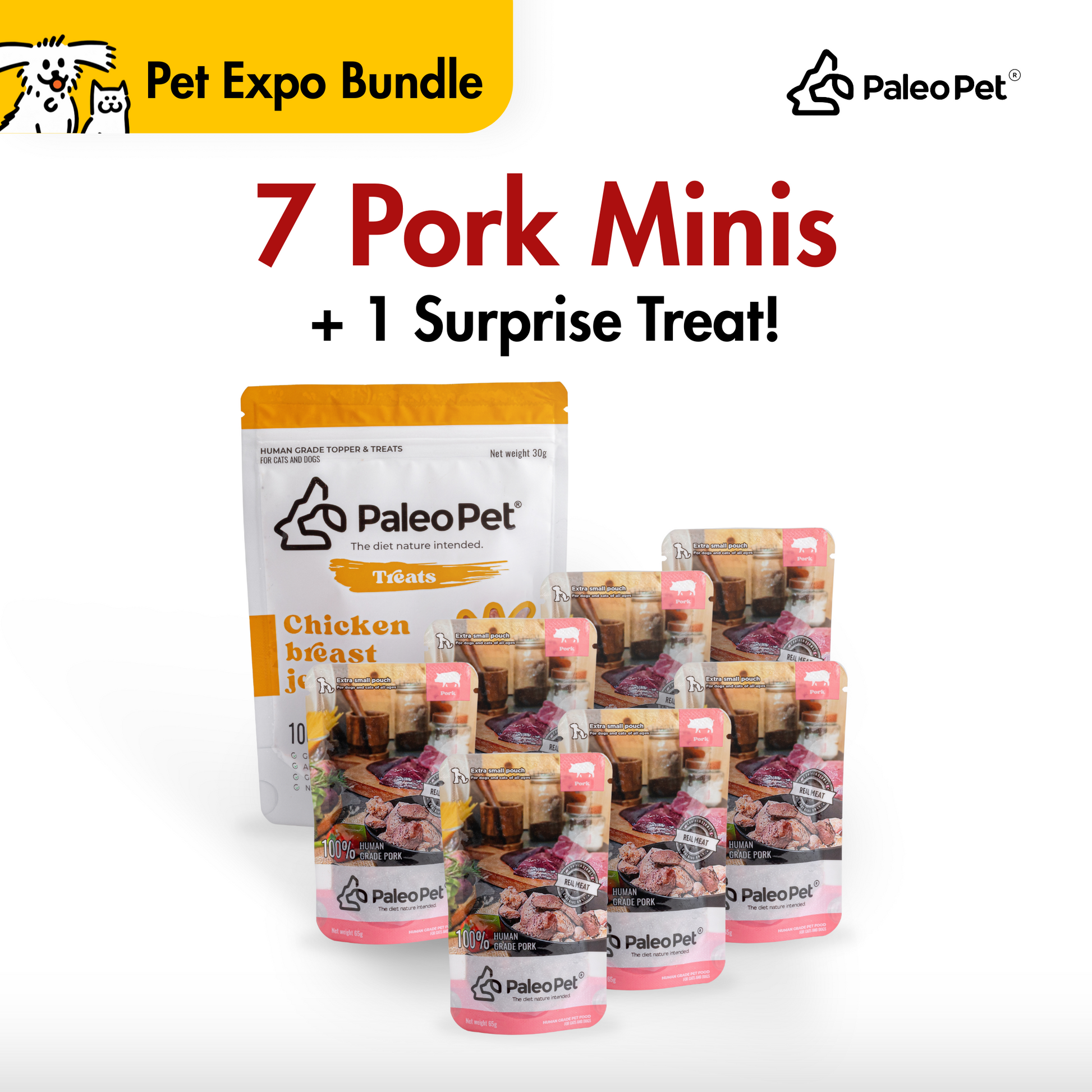 paleo pet expo bundle 7 pork minis plus 1