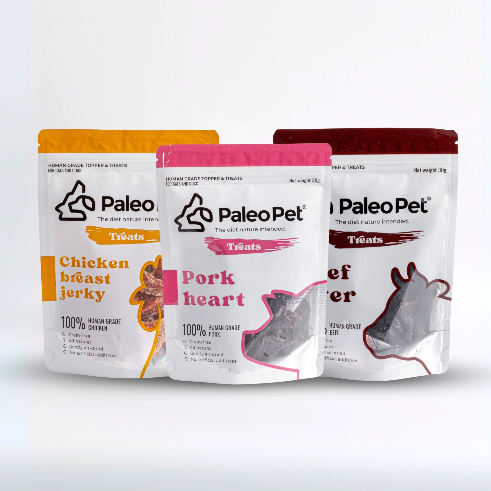 paleo pet treats trio pork chicken beef