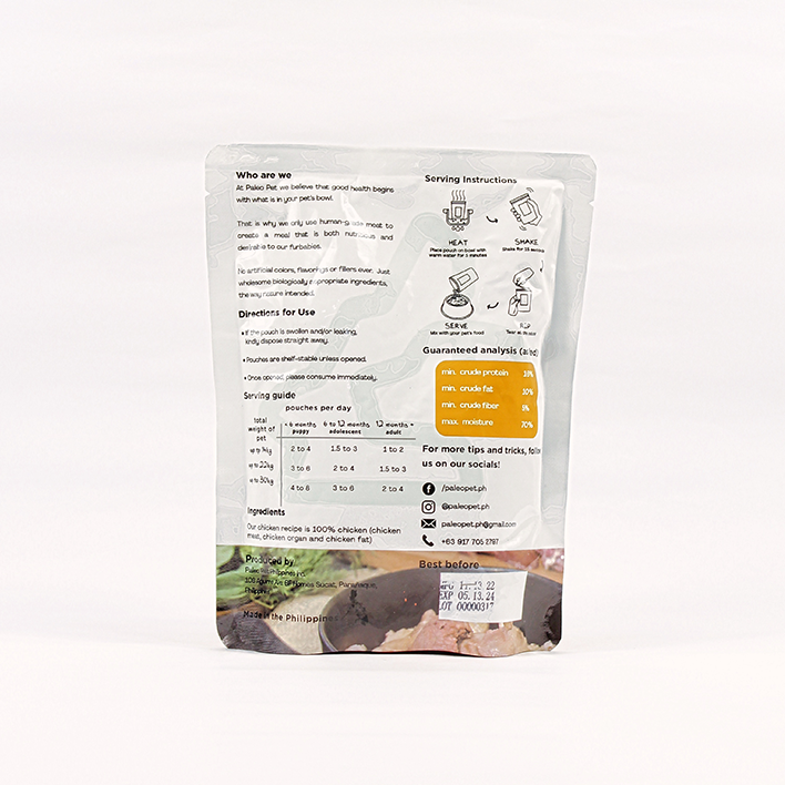 paleo pet chicken medium pouch